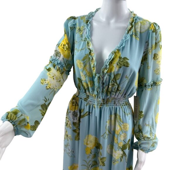 NWT June Hudson M Womens Maxi Dress Chiffon Ruffle Hem Smocked Waist Fairycore - Picture 8 of 16